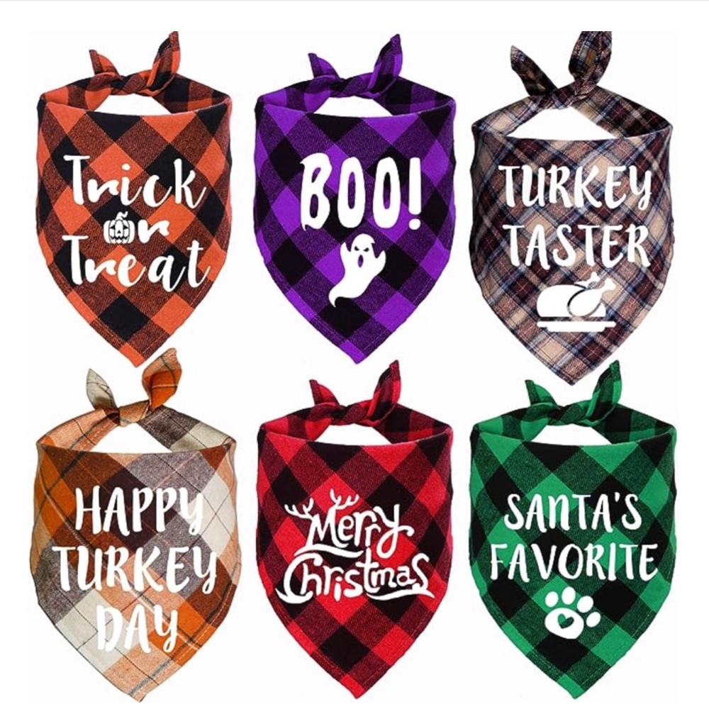 Lot Holiday Plaid Dog Bandanas Halloween Thanksgiving Day Christmas Dog Cat Box